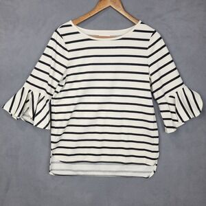 Max Studio Weekend Blouse Top Women's Small Ivory Striped Flyer Sleeve‎ Academia